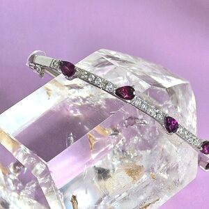 925 Sterling Silver Bracelet with Natural Rhodolite Garnet & CZ